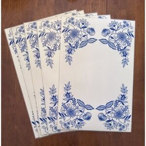 MCM Hedwin Blue Onion Pattern 17.5" x 11.5" 1970s Placemat Set Of 5 Botanical